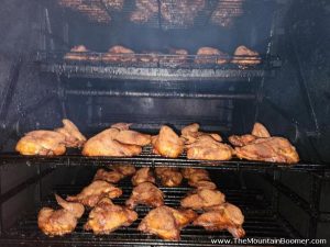 smoking chicken with special dry rubs at mountain boomer