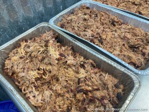 trays of smoked pork at mountain boomer