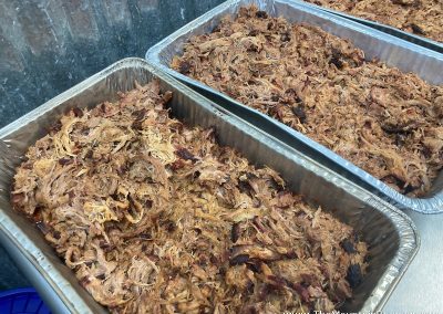 trays of smoked pork at mountain boomer